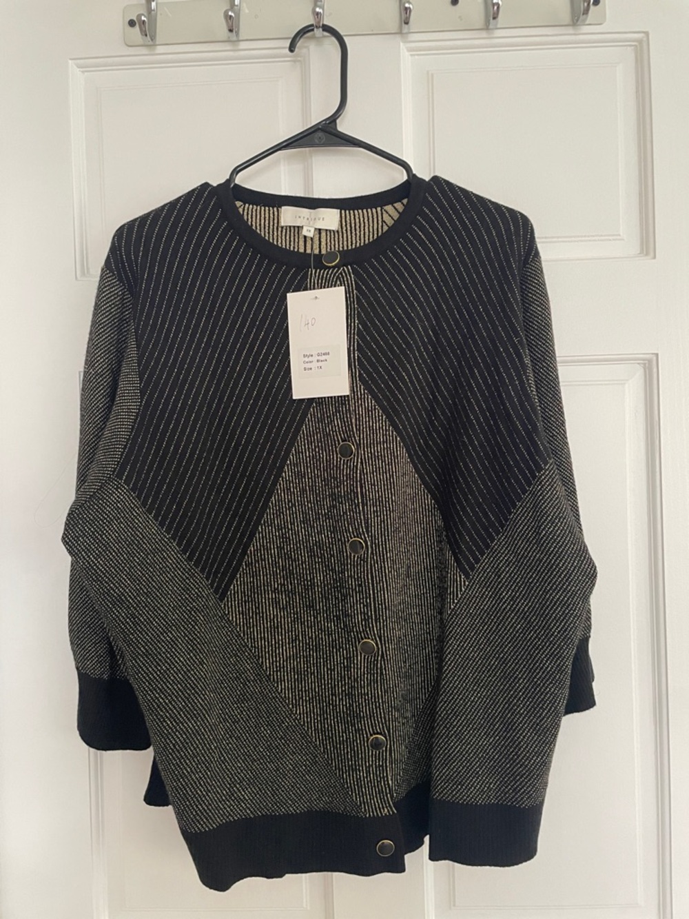 Striped Knit Button Cardigan in Black and Cream